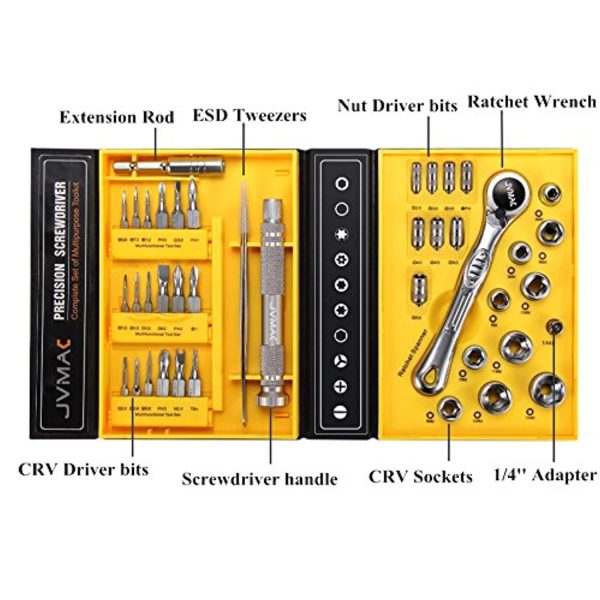 Wrench Screwdriver Set, JVMAC Ratchet Tool Set Metric Socket Sets with Micro ScrewDriver Bits for iPad, iPhone, PC, Watch, Samsung and Other Smartphone Tablet Computer Electronic Devices (41 IN 1) Supply