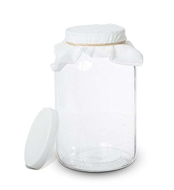 1 Gallon Glass Kombucha Jar - Home Brewing and Fermenting Kit with Cheesecloth Filter, Rubber Band and Plastic Lid - By Kitchentoolz Online now