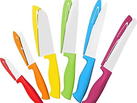 12 Piece Steel Color Knife Set - 6 Steel Kitchen Knives with 6 Knife Sheath Covers - Chef Knife Sets with Bread, Slicer, Santoku, Utility and Paring Knives - Colored Knife Set by Cooler Kitchen Fashion