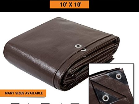 10  x 10  Super Heavy Duty 16 Mil Brown Poly Tarp Cover - Thick Waterproof, UV Resistant, Rot, Rip and Tear Proof Tarpaulin with Grommets and Reinforced Edges - by Xpose Safety For Discount