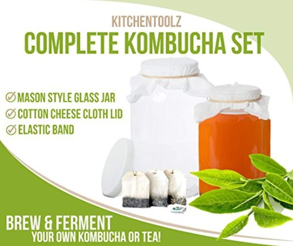 1 Gallon Glass Kombucha Jar - Home Brewing and Fermenting Kit with Cheesecloth Filter, Rubber Band and Plastic Lid - By Kitchentoolz Online now