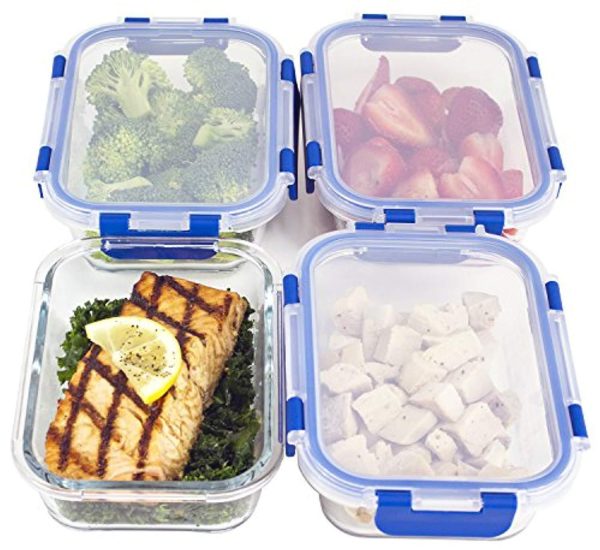 [LARGER PREMIUM 4 SET] 950 ML Glass Meal Prep Containers with Lifetime Lasting Snap Locking Lids Glass Food Containers BPA-Free, Microwave, Oven, Freezer and Dishwasher Safe (32 Oz.) Cheap