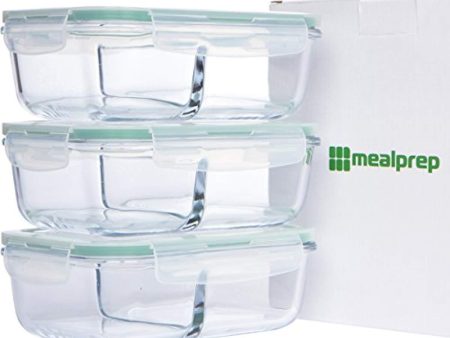 [2-Compartment] Glass Meal Prep Container Set with Snap-Locking Lids, BPA-Free, Airtight, Leakproof, Microwave, Oven, Freezer, Dishwasher Safe (5 Cups, 40 Oz, Rectangle) Cheap