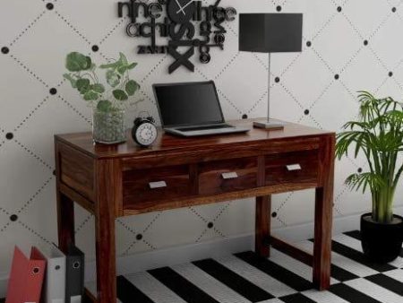 Standard Size Sheesham Wooden Three Drawer Study & Laptop Table in Provincial Teak Finishing Discount